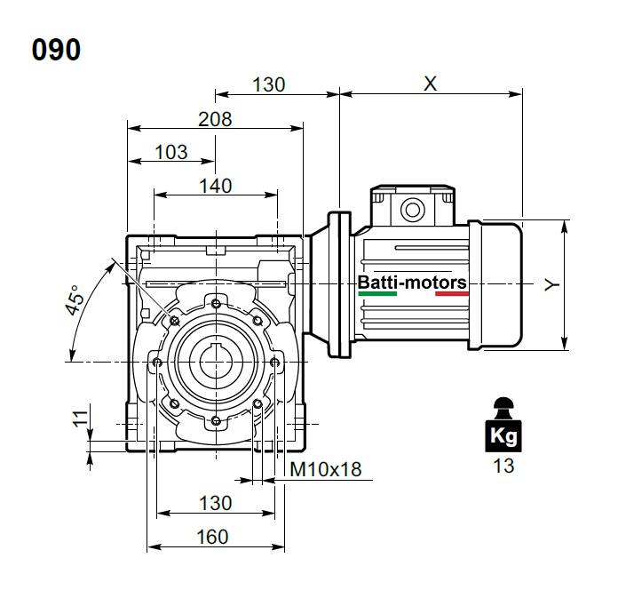BR 90 80 80B5 (19/200) червячный редуктор Batti-Motors