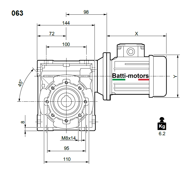 BR 63 60 80B5 (19/200) червячный редуктор Batti-Motors
