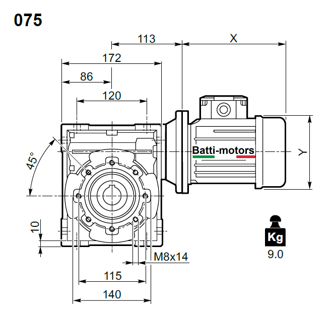 BR 75 7.5 100B5 (28/250) червячный редуктор Batti-Motors