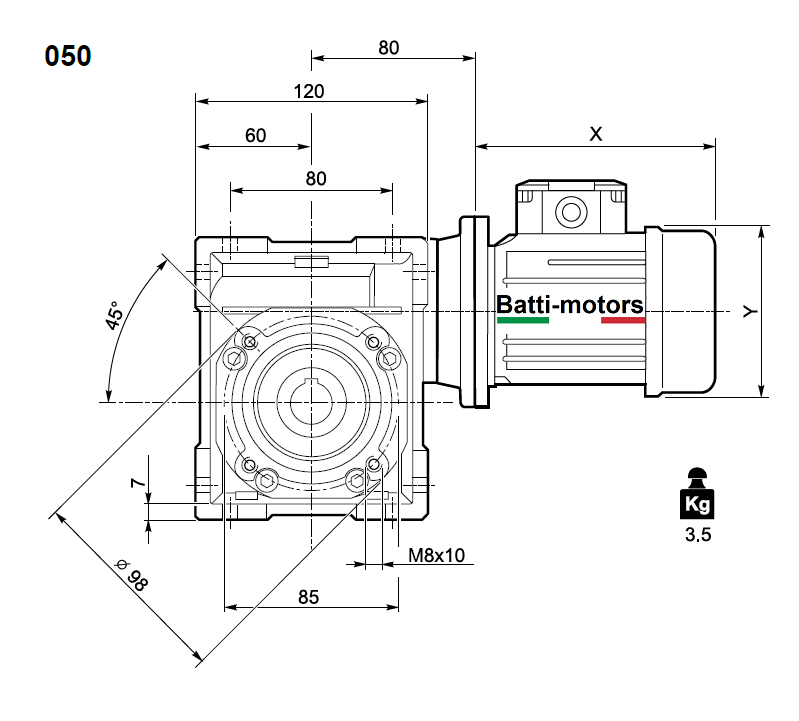 BR 50 80 80B5 (19/200) червячный редуктор Batti-Motors